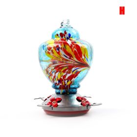 Hummingbird Feeder for Outdoors Hand Blown Colorful Glass Feeder with Ant Moat Gardening Supplies Bird Feeder Ant Proof (Color: a)