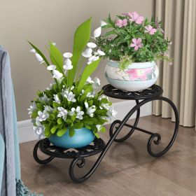 2-Tier Metal Plant Stand Storage Rack Shelf Flower Pot Holder Display Shelf (Color: Garden Fence)