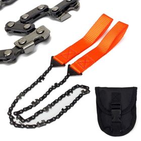 Razor Sharp Pocket Chainsaw Self Cleaning 25.5 inches Portable Hand Saw Survival Gear with Black Holster for Camping Hunting Hiking (Color: Default)