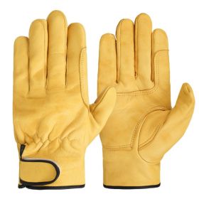 Work gloves sheepskin leather workers work welding safety protection garden sports motorcycle driver wear-resistant gloves (Color: green)