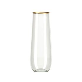 12/18Pcs Plastic Unbreakable Stemless Champagne Flutes Crystal Clear Wine Beer Cups Disposable Glass Wedding Party Bar Supplies (Color: Default)