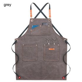 Durable Work Apron with Tool Pockets Heavy Duty Unisex Canvas Adjustable Cross-Back Straps Apron For Carpenter Painting Home BBQ (Ships From: Gray)
