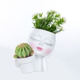 Resin Flower Pot Vase Artistic Sculpture Head Planter Flower Pot (Color: brown)