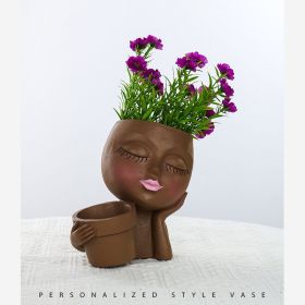 Resin Flower Pot Vase Artistic Sculpture Head Planter Flower Pot (Color: Default)