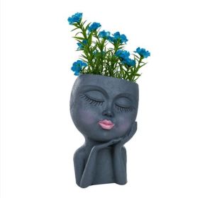 Resin Flower Pot Vase Artistic Sculpture Head Planter Flower Pot (Color: White)