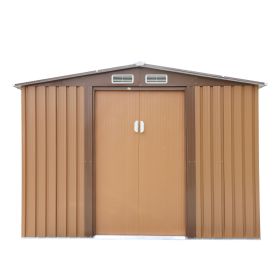 6' x 8' Outdoor Backyard Garden Metal Storage Shed for Utility Tool Storage - Coffee (Color: Dark Gray)