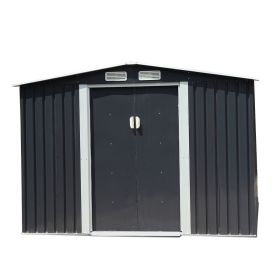 6' x 8' Outdoor Backyard Garden Metal Storage Shed for Utility Tool Storage - Coffee (Color: Gilmour)